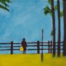 Frau m. gelber Tasche, Acryl a. Leinwand, 20 x 20 cm,  2017